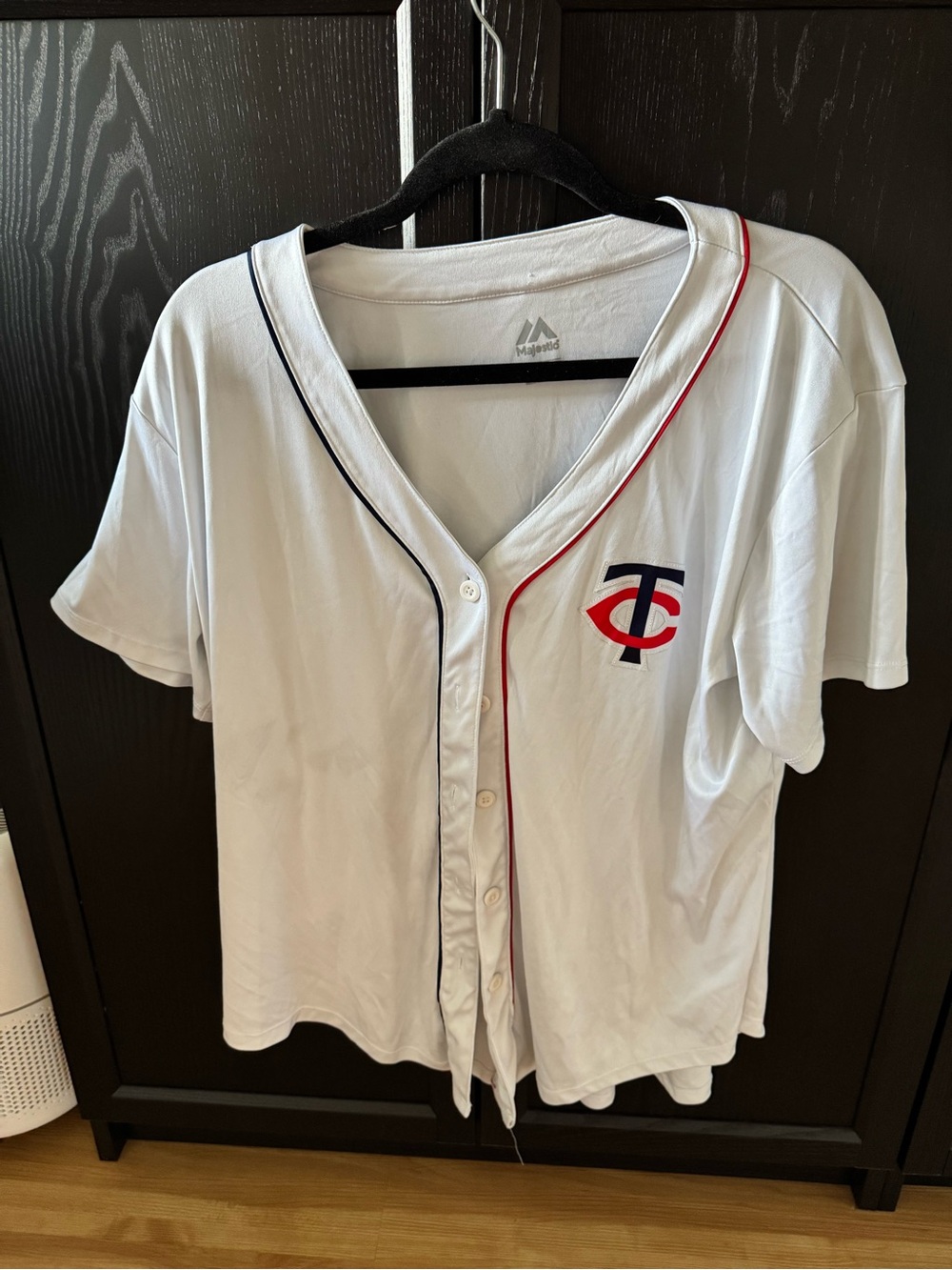 Majestic White Kids Button-Down Jersey with Red & Navy Trim